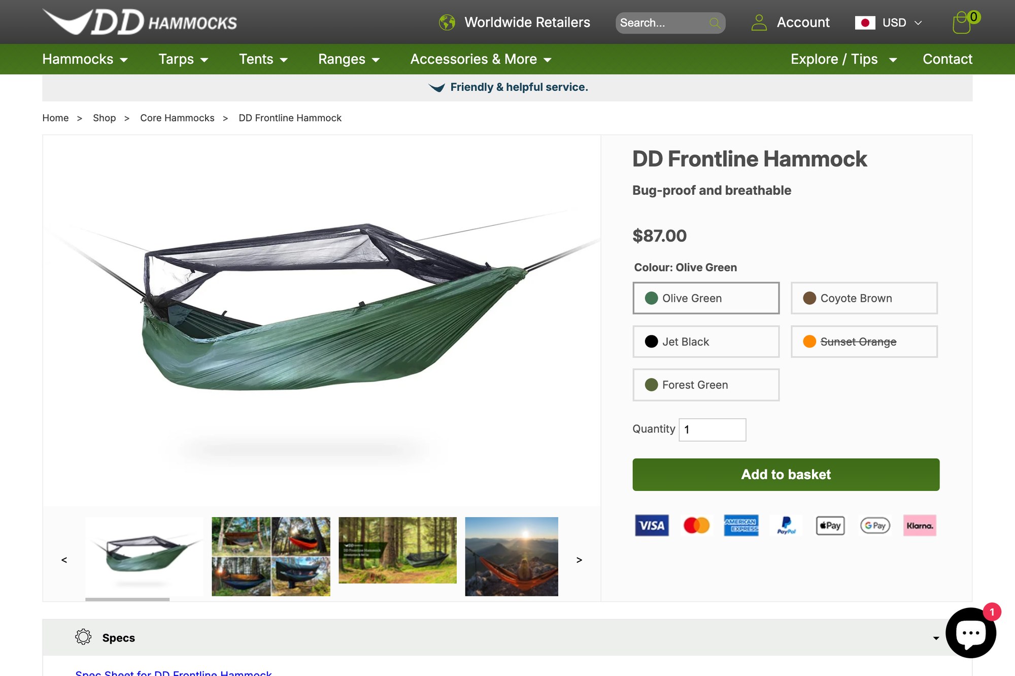 DD Hammocks DD Frontline Hammock 公式ページのスクリーンショット